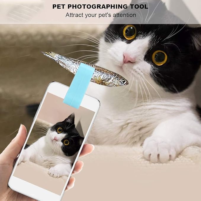 Pet Selfie Clip Silicone Non Toxic Durable Jaw Design Helps Record Beautiful Moments with Pets Universal for Cats Dogs Blue Pink 2pcs 5cm