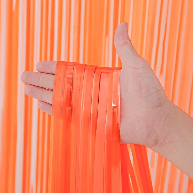 3 Pack 3.3x8.2 Feet Orange Foil Fringe Backdrop Curtains, Tinsel Streamers Birthday Party Decorations, Fringe Backdrop for Graduation, Baby Shower, Gender Reveal, Disco Party