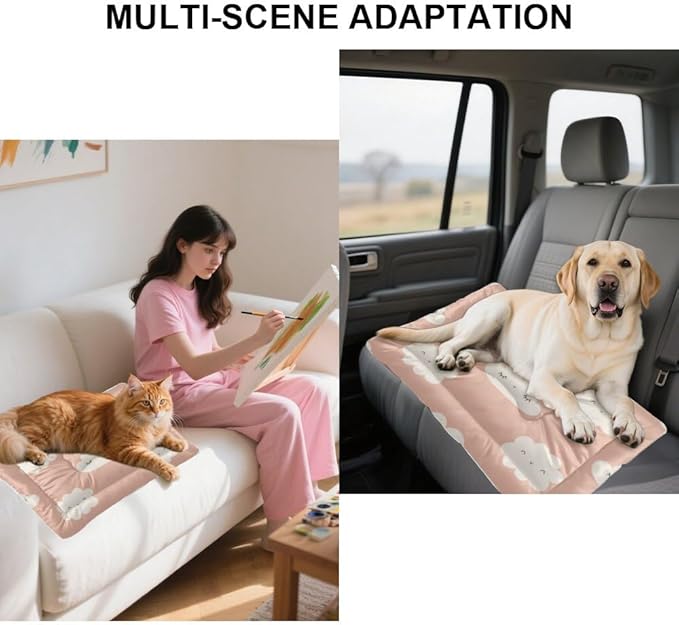 Cute Pink Clouds Dog House Bed Dog Crate Mattress Cage Pads Bed for Small Crate Washable Non-Slip Bedding Medium Size Beds Pet Mats Cage for Small Pets Indoor Outdoor 36X24 Inch