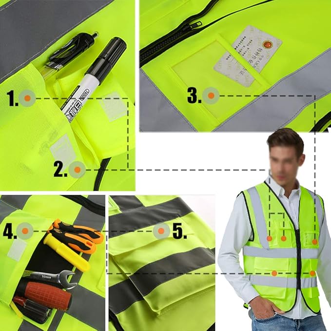 YOWESHOP High Visibility Safety Vest Custom Your Logo Protective Workwear 5 Pockets With Reflective Strips Outdoor Work Vest (Pink (3XL))