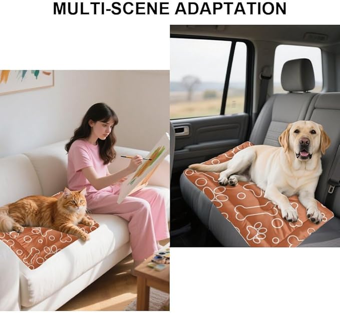 Orange Paw Print Bone Dog Beds and Furniture Dog Mats Puppy Pad Medium Bed for Crate Washable Non-Slip Puppy Bed for Crate Small Dogs Washable Mats Pillows Large Dogs Indoor Outdoor 36X24 Inch