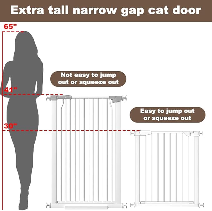 41" Extra Tall and Wide Baby Gate, 72.3-74" Wide Pet Cat Gate for Doorway, Extra Wide Pressure Mounted Child Door with Expansion Kit, Metal Safe Gate, Tall Dog Gate, White