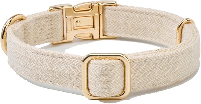 Soft Cotton Hemp Dog Collar with Metal Buckle Adjustable Tweed Dog Collars for Small Medium Large Dogs(Beige,Large)