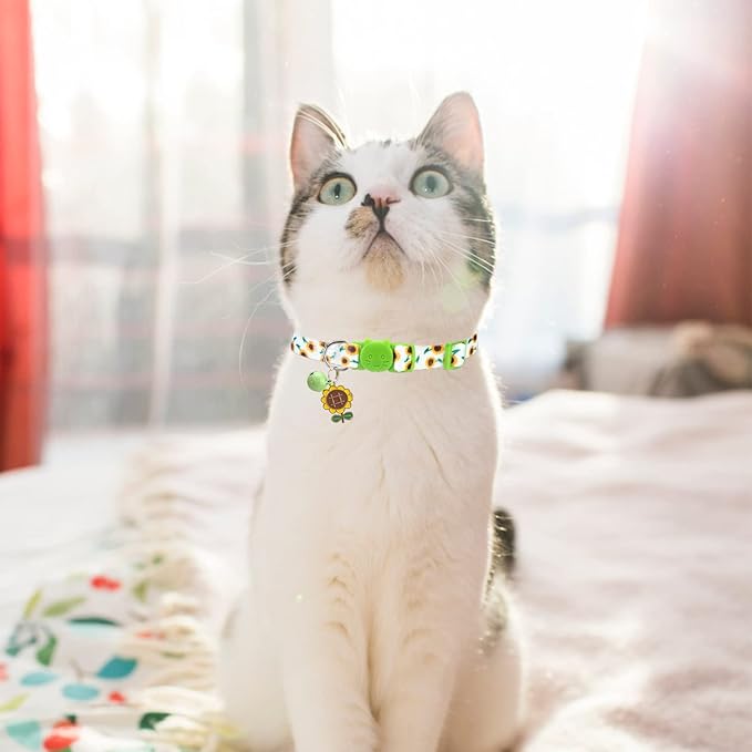 Breakaway Cat Collars with Bell & Cute Pendants, 3 Pack Safety Buckle Kitten Collars, Adjustable Pet Collar Ideal for Girl Boy Cats Puppy