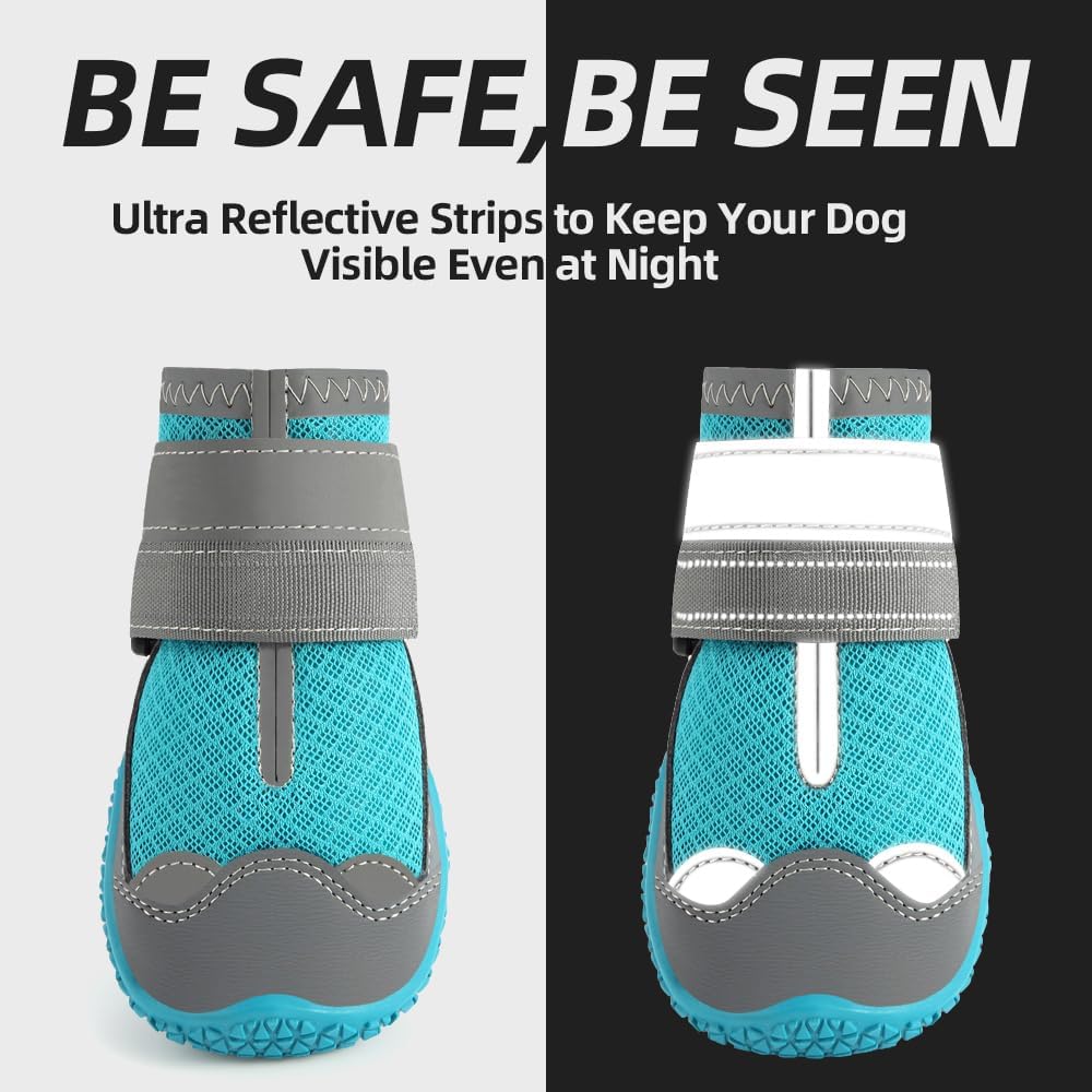 Dog Shoes for Large Dogs, Medium Dog Boots & Paw Protectors for Hardwood Floors, Outdoor Dog Booties for Hot Pavement Winter Snow Hiking, Breathable Dog Shoes with Reflective Strips Size 4