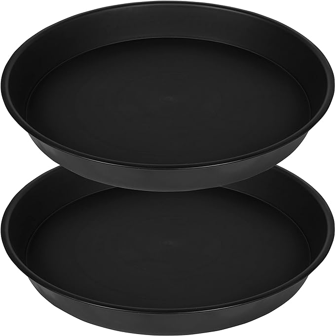 2 Pack of 20 21 inch Plant Saucer Round, Deep Plant Saucers for Pots, Heavy Duty Plastic Plant Drip Tray for Indoors Outdoor, Bird Bath Bowls, Plant Trays for Planter 19-22" (21 inch, Black)