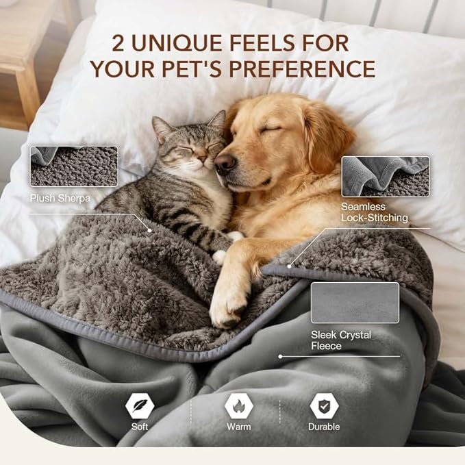 Lekereise Reversible Waterproof Dog Blanket, Super Soft Scratch-Resistant Pet Blanket, Washable Leak-Proof Cover for Sofa Bed Car Seat, for Cats to Large Dogs (Gray, 25" x 35")