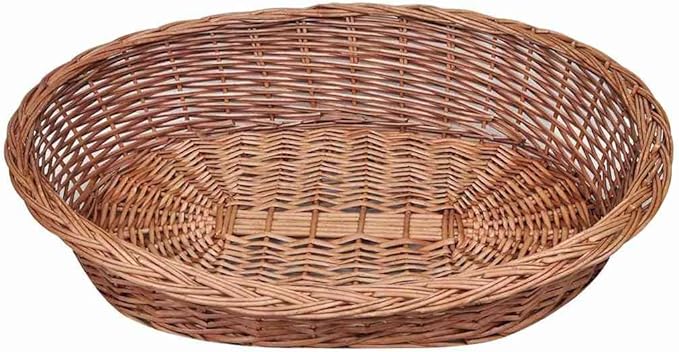 Natural Willow Dog Basket Oval Pet Bed for Small Medium Breeds Lightweight Indoor Outdoor Use Durable Rustic Design Cozy Comfortable Spot