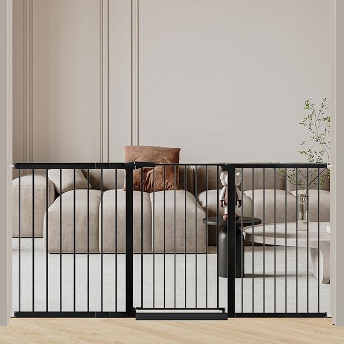 Fairy Baby Extra Tall Baby Gate Stand 38" Tall, 70.9"-76.3" Extra Wide Large Safety Child Gates for Doorway, Metal Auto Close Dog Gate for House, Stair Gates for Kids or Pets No Drilling, Black