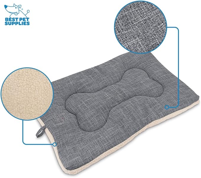 Best Pet Supplies Machine Washable Dog Crate Mat – Double-Sided Kennel Pad - Gray Linen, S (24 x 17)