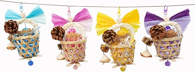 Bird Toys Foraging Shredder Hanging Toys Rope Perch with Bell Parakeet Toy Parrot Swing Climbing Standing Toys Bird Cage Accessories for Conure Cockatiel Budgies Lovebird, Green