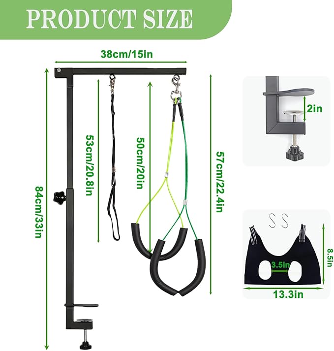 Adjustable Dog Grooming Arm with Pet Grooming Hammock,2 No Sit Haunch Holder&Loop Noose, Foldable Dog Grooming Table Arm for Small Dogs&Puppies,Arm for Grooming Tables,Pet Grooming Stand