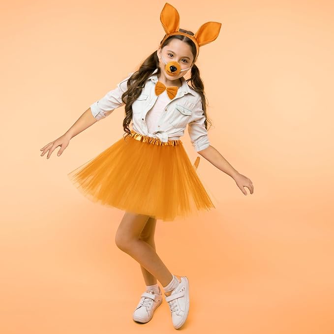 Zhanmai Mardi Gras Costume Kangaroo Costume Set Party Accessories Cosplay Outfit Kit Animal Tutu Skirt Ears Headband Bowtie Tail Nose (Dark Yellow)