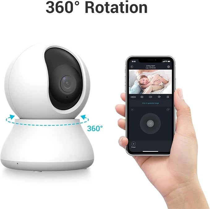 2.4G WiFi Indoor Camera 2K 3MP 360° PTZ Pet Dog IP CCTV Camera with Phone App 2-Way Talk Night Vision for Home Securi(EU Plug)