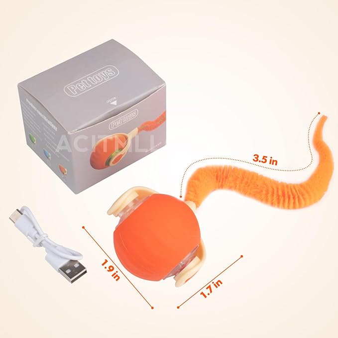 Interactive Cat & Dog Toy Ball, Automatic Moving/Jumping/Bouncing, Smart Pet Chase Ball with Feather Tail, Electric Rechargeable Enrichment Toys for Indoor Bored Cats & Small Dogs (Orange)
