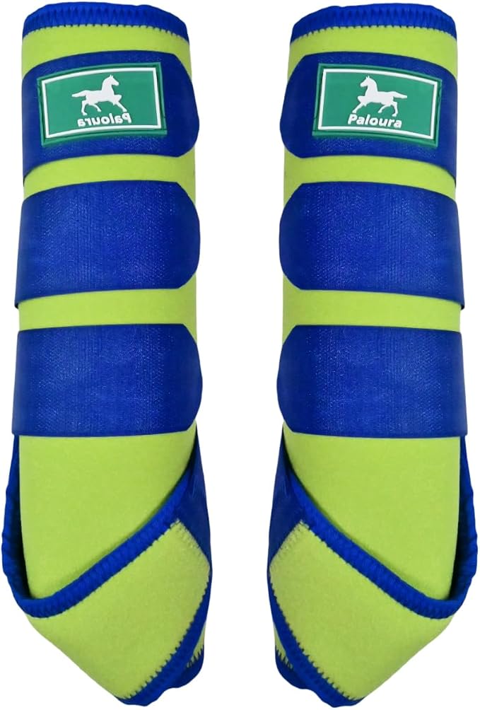 Equine Sport Horse Boots Set of 4 – Neoprene Leg Protection with Durable Hook & Loop Straps, Breathable & Comfortable Fit for Training, Riding, and Performance（Green, Large）