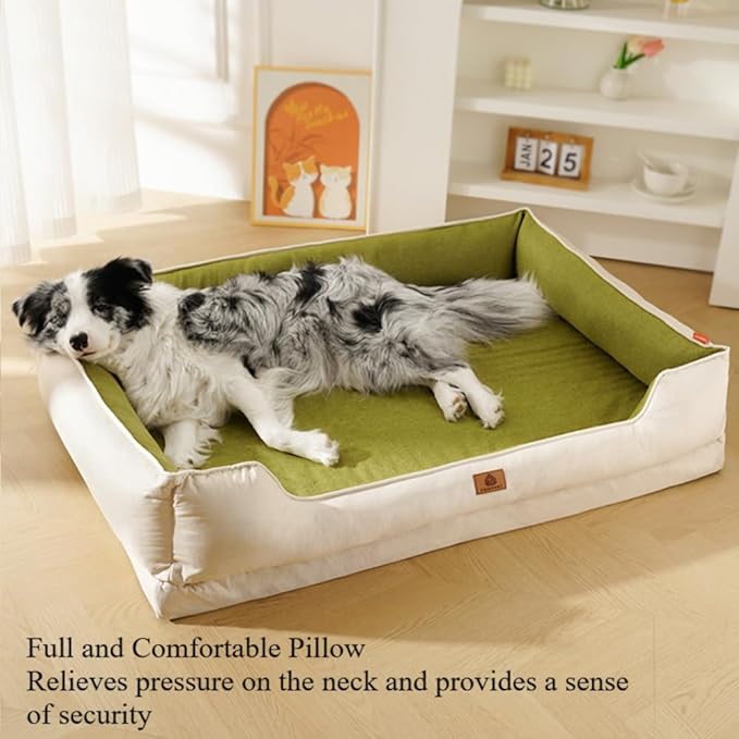 Large Dog Bed with Removable Washable Cover & Bolsters - Waterproof, Non-Slip Pet Sofa for Big Dogs(Yellow,24 * 18 * 8in)
