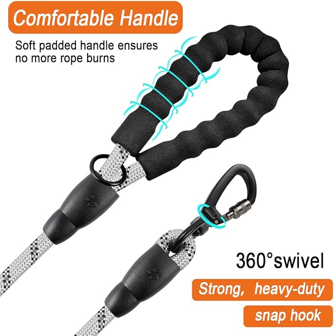 BARKBAY Dog Leashes for Large Dogs Heavy Duty Dog Leash 4/5/6 FT with Comfortable Padded Handle and Highly Reflective Threads for Medium Large Dogs Walking Training Running (5FT-1/2'',Gray)