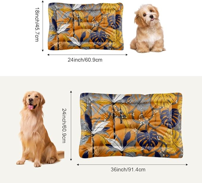 Brown Jungle Leaves Dog Beds and Furniture Cage Mat for Dog Crate Bed Pad Crate Beds for Medium Dogs Washable Non-Slip Puppy Bed Washable Mats Pillows Large Dogs Indoor Outdoor 36X24 Inch
