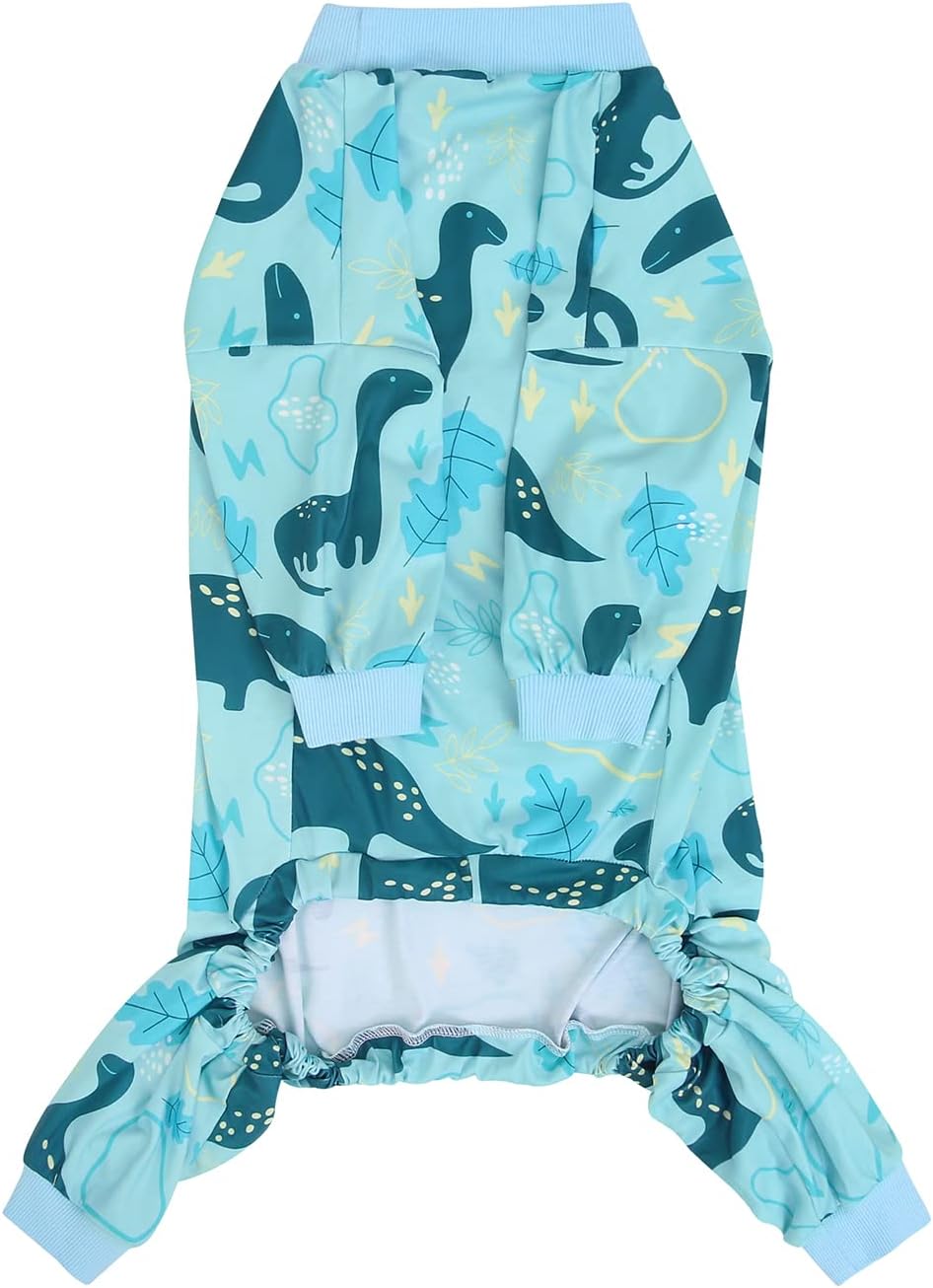 HDE Dog Pajamas One Piece Jammies Jumpsuit Pet Clothes Outfit Stretchy Lightweight Comfy Shirt Pjs for M-3XL Dogs Dinosaurs - L