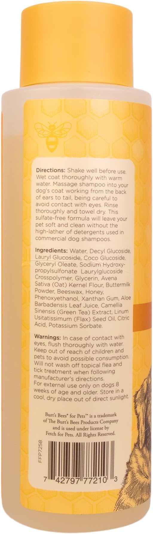 Burt’s Bees for Pets Oatmeal Dog Shampoo with Honey, Soothing Dog Shampoo for Itchy and Sensitive Skin, pH Balanced Formula That Gently Cleans and Moisturizes Dog Coats, 16 Fl Oz