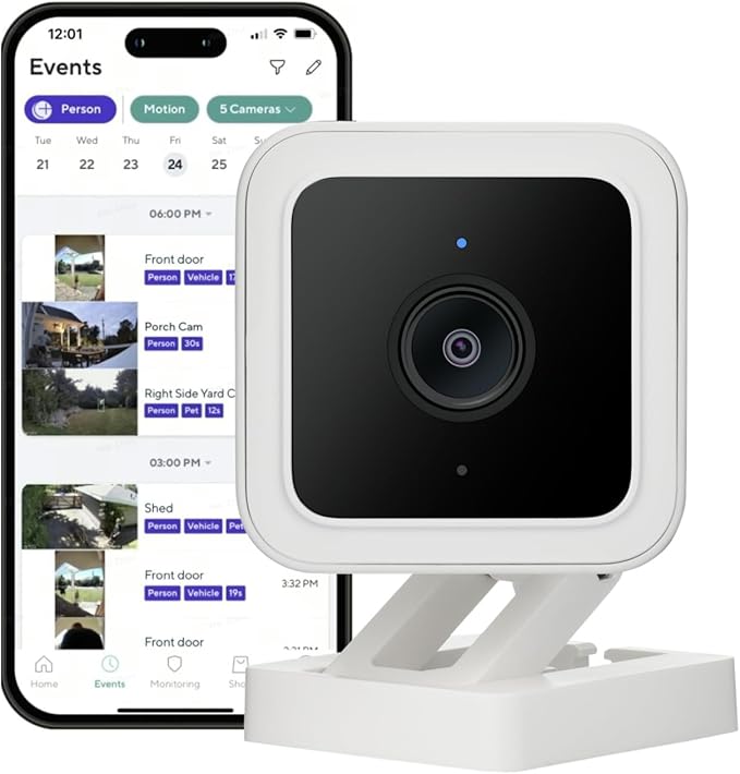 WyzeCam Cam v3 Security Camera for Pets, Indoor/Outdoor Home Security Camera with 1080p Color Night Vision Motion & Sound Detection, Compatible with Alexa & Google, White, 1-Pack