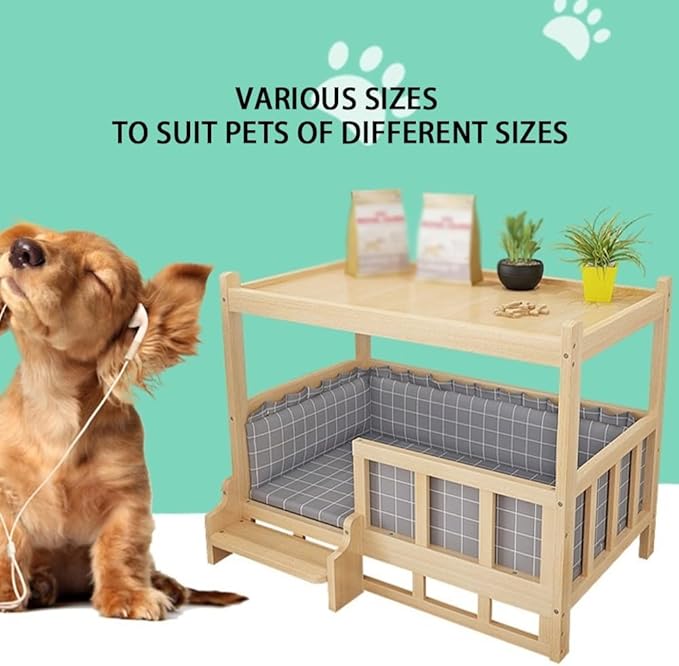 Dog Bed Wood Platform, Elevated Pet Cushion Bed(No Bedding), Dog Bed Frame with Upper Storage Space, Floor Standing Pet Furniture(47.2 X 23.6 X 27.6IN)