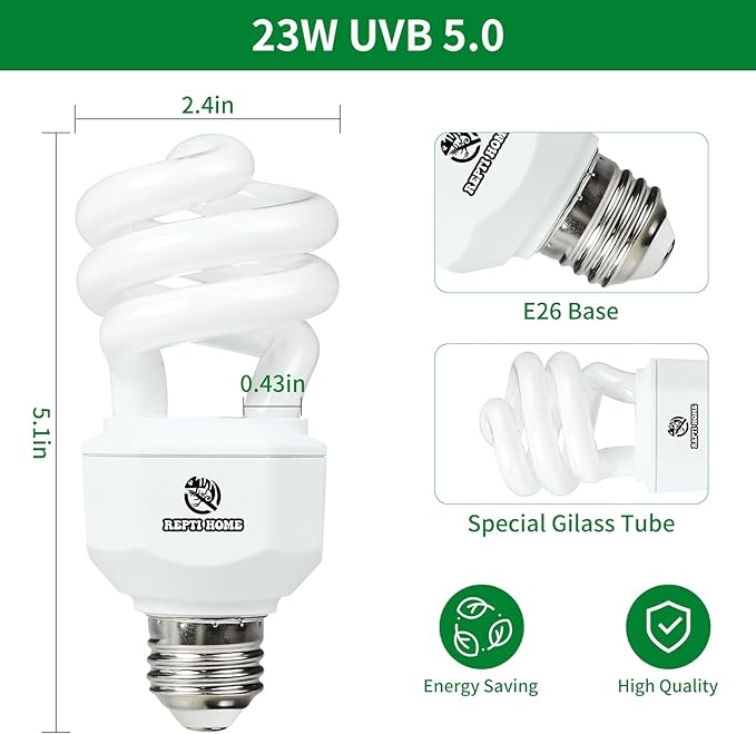 UVA UVB Reptile Light 23W 5.0,Tropical & Sub-Tropical Terrarium Compact Fluorescent Lamp,UVB Reptile Light Bulb for Snake,Chameleons,Iguanas,Turtles