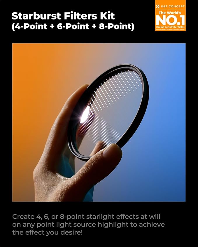 K&F CONCEPT 72mm Star Filters Kit 4 Points 6 Points 8 Points Cross Screen