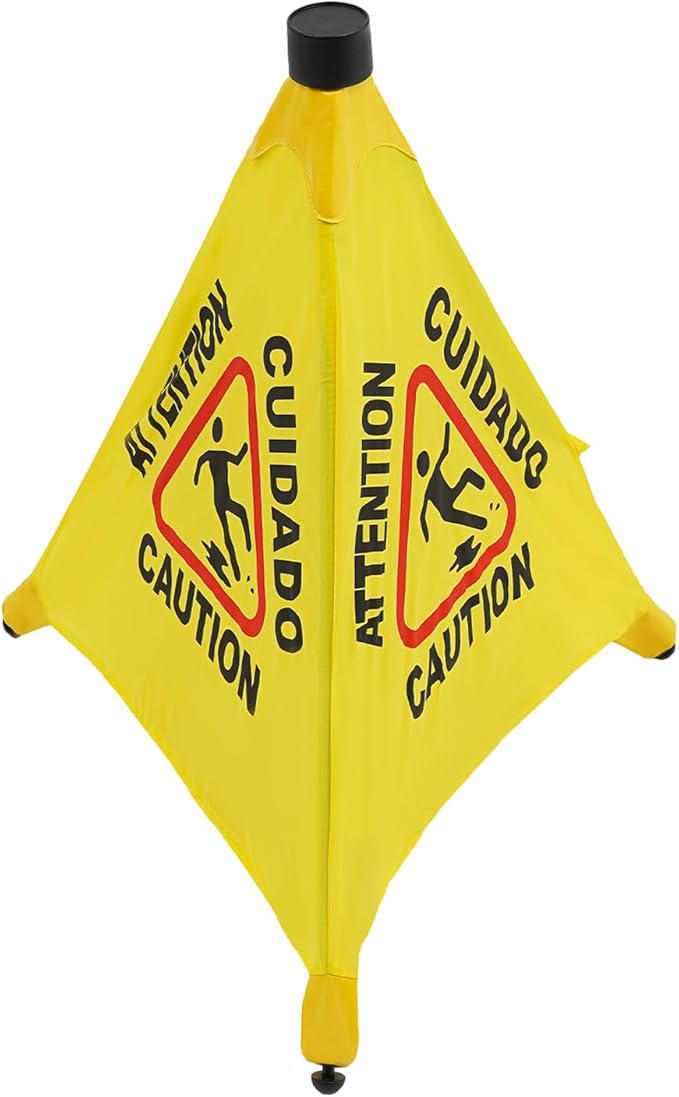 Caution Wet Floor Sign with Storage Tube 20 Inch Folding Commercial Wet Floor Pop Up Cones Slippery When Wet Sign for Restaurant, Supermarket, Restroom (6)