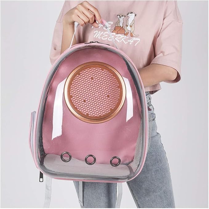 Pet Space Capsule Backpack, Small Medium Cat Puppy Dog Carrier, Transparent Breathable Heat Proof, Pet Carrier for Travel Hiking Walking Camping, Pink