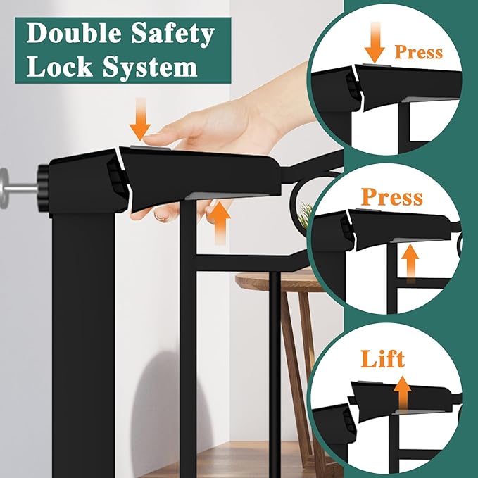 Fairy Baby 29.5"-48.8" Extra Wide Baby Gate for Stairs, Pressure Mounted Easy Walk Thru Pet Gate, Metal Safety Child Gate No Drill, Auto Close Long Dog Gates for The House Doorways, Black