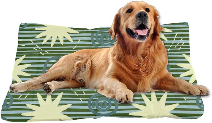 Green Stripes Dog Beds & Furniture Small Dog Comfort Bed Mat Pet Large Crate Pad Puppy Crate Bed Washable Non-Slip Washable Medium Size Pet Mats Carriers & Travel Products Indoor Outdoor 36X24 Inch