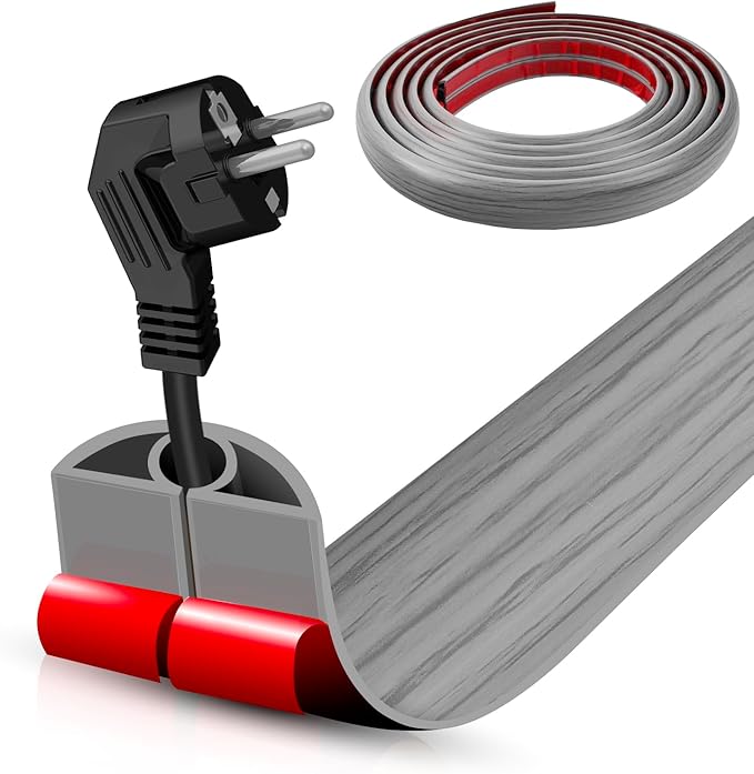 Floor Cord Cover Self Adhesive Cord Hider,10FT Cable Management, Extension Strip Protector for Wires, Prevent Cable Trips for Offices, Gyms, Exhibitions Cavity:0.3"(W) x 0.28"(H) Gray Wood