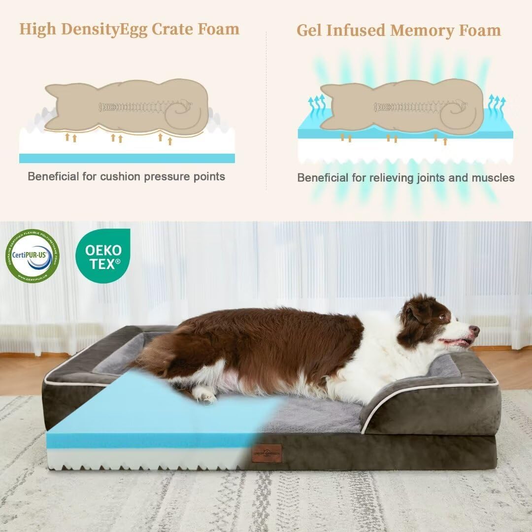Comfort Expression XXL Dog Beds Memory Foam, Orthopedic Dog Beds for Extra Large Dogs, Waterproof Dogs Bed, Washable Pet Sofa Couch with Bolster & Removable Cover(XX-Large,Olive Green)