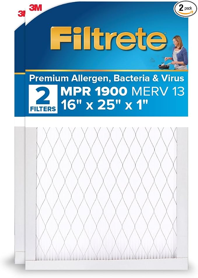 Filtrete 16x25x1 AC Furnace Air Filter, MERV 13, MPR 1900, Premium Allergen