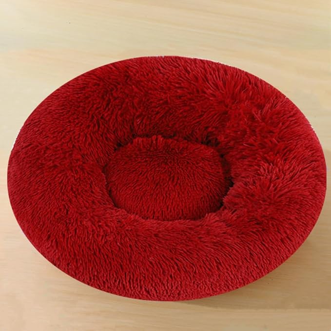 Calming Large Dog Bed & Cat Bed, 43 Inch Anti-Anxiety Donut Dog Cuddler Cat Bed, Warming Cozy Soft Dog Round Bed, Fluffy Faux Fur Machine Washable Pet Cushion for Medium Dogs & Cats (Red)