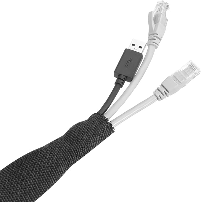 MECCANIXITY Braided Cable Sleeves Heat Shrinkable Fabric Sleeving, 2" 16ft Black 2:1 Ratio Heat Shrinkable Cord Protector for Harness Cable, Network Cable Protection, Cable Management