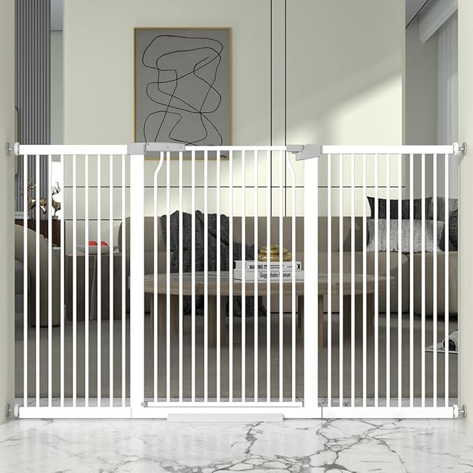 41" Extra Tall and Wide Baby Gate, 65.8-68.5'' Wide Pet Cat Gate for Doorway, Extra Wide Pressure Mounted Child Door with Expansion Kit, Metal Safe Gate, Tall Dog Gate, White