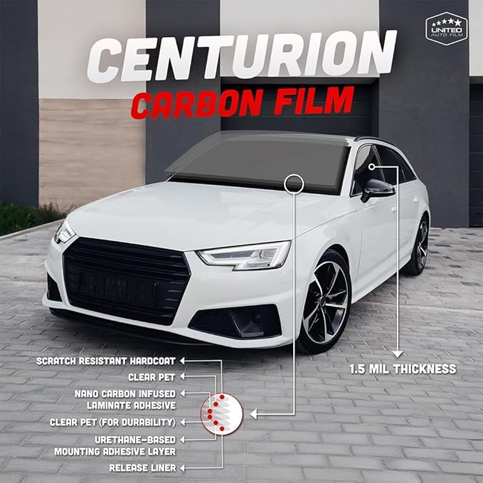 United Centurion Window Tint 35% VLT 40" Inx100'Ft 2Ply Carbon - PET Laminated Adhesive Film - Privacy Window Tint for Cars, Home, Blocks UV/IR Rays, Reduce Heat & Glare - Lifetime Color Stability