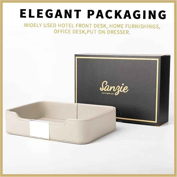 SANZIE Luxury Leather Tray Desktop Storage Catchall Organizer Decorative Tray