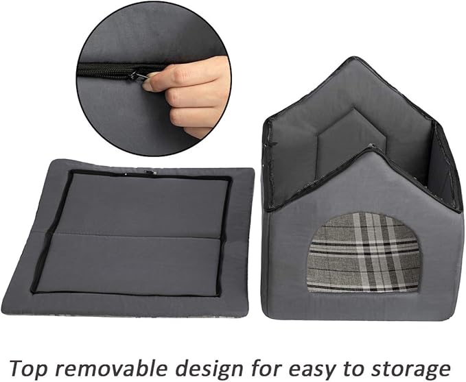 Hollypet Cozy Pet Bed Warm Cave Nest Sleeping Bed Puppy House for Cats and Small Dogs, Gray