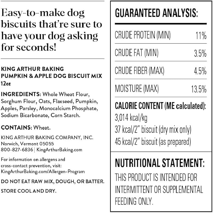 King Arthur Dog Biscuit Mix, Pumpkin & Apple, Homemade Dog Treats, 12oz