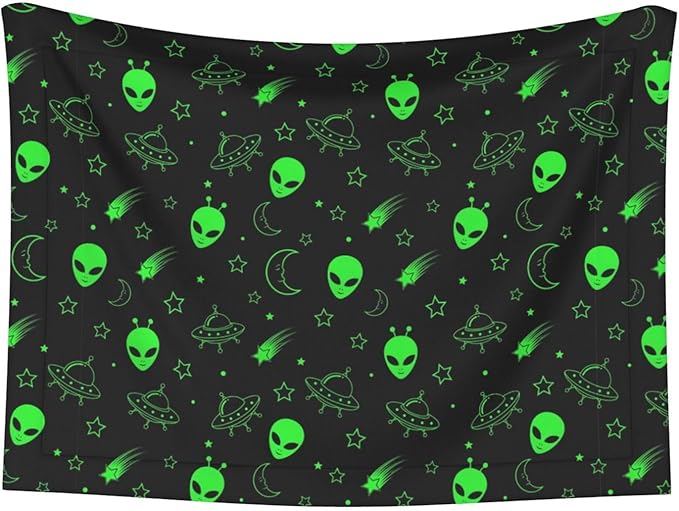 Reversible Plush Dot Pet Blanket for Dogs and Cats, Green Alien Moon Spaceships Planet Black, Ultra Soft Two Sided Design with Warm Fuzzy Side and Smooth Side for Comfort