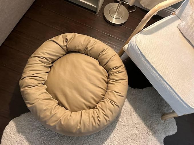 Organic Cotton Canvas Dog Bed: Removable Cover, Natural Fill - Made in USA (Tan, Medium 28" x 8" inches)