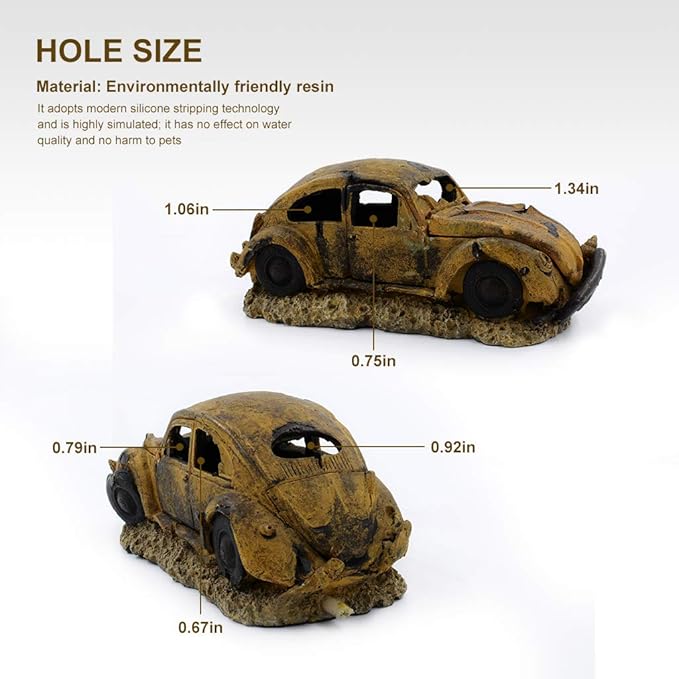boxtech Decorations for Aquarium, Aquarium Resin Ornament Decorations, Imitation Car Wreck for Air Bubble Stone Oxygen Pump Fish Tank
