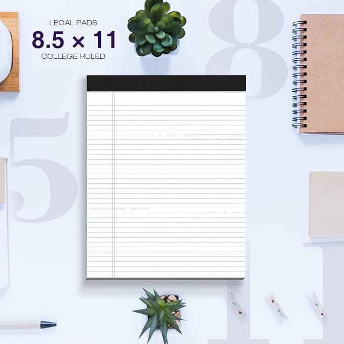 12 Pack Legal Pads 8.5 x 11 College Ruled 600 Sheets Note Pads 8.5 x 11 Inch Notepads Perforated Writing Pads 8.5 x 11 Pads of Paper Lined White Paper, 50 Sheets per Notepad for Home, Office, School