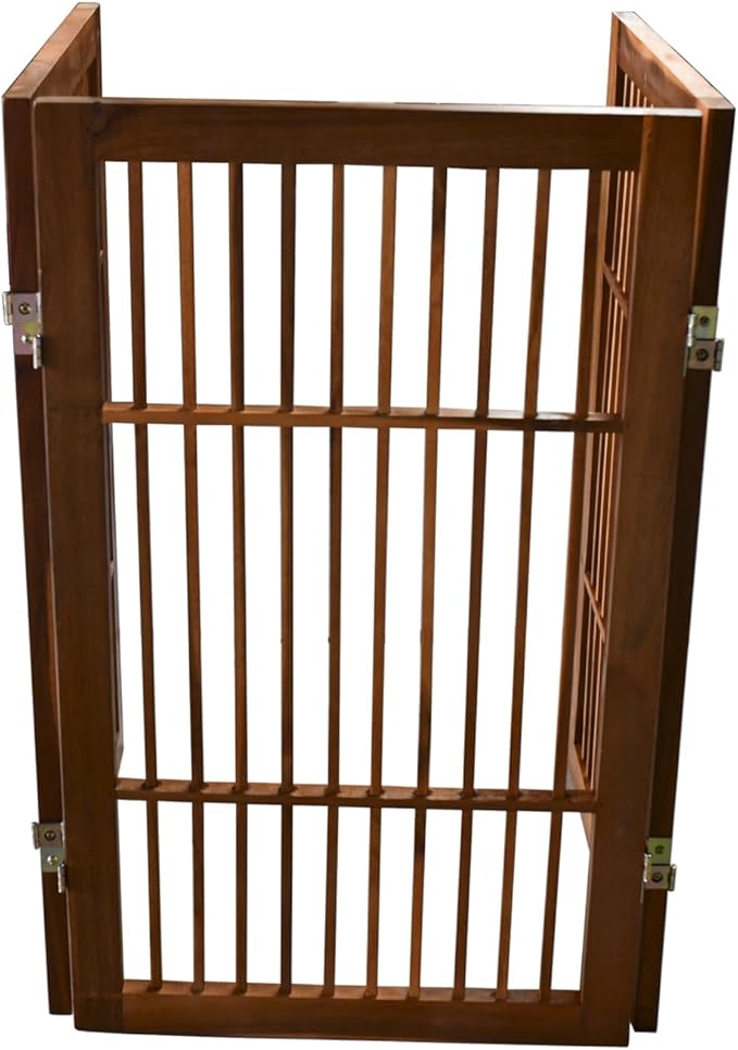 Urnporium Pet Dog Gate Freestanding, Strong Durable Folding Wooden Fence, Portable Acacia Hardwood Safety Barrier for Indoor & Outdoor Use (Brown Pet Gate, 3 Panel 30" Tall)