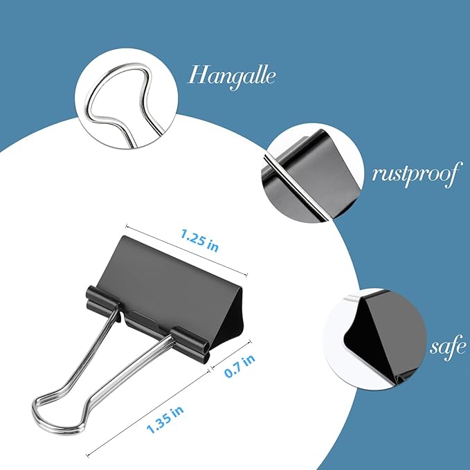 Ufmarine Medium Binder Clips 1.25 inch Length, (40 Pcs) Medium Paper Clips for Office