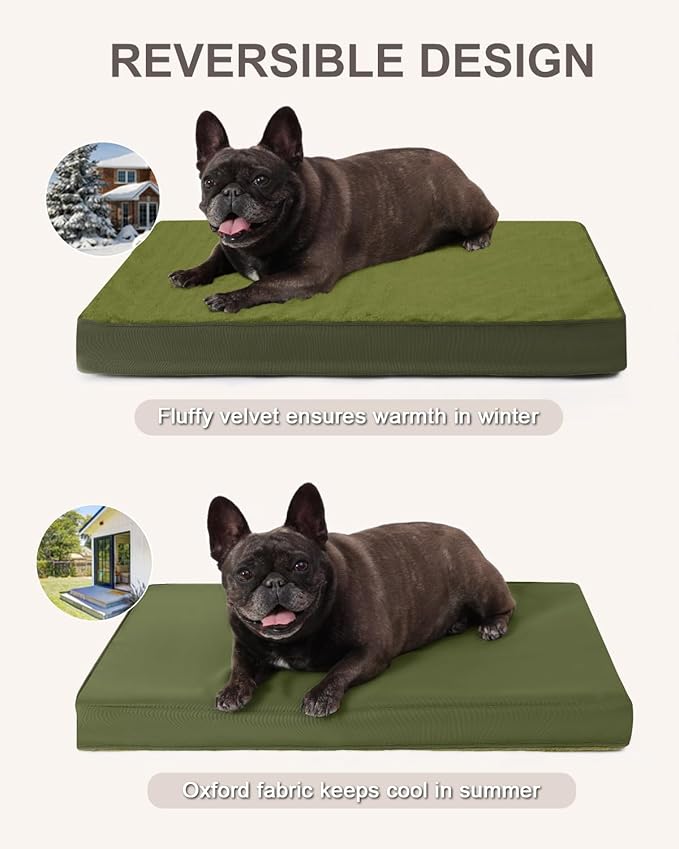 KSIIA Orthopedic Dog Bed Crate Waterproof Pet Mats for Small Dogs Deluxe Plush Washable Pet Bed with Egg Crate Foam & Removable Cover, 23 x 17 Inch, Green